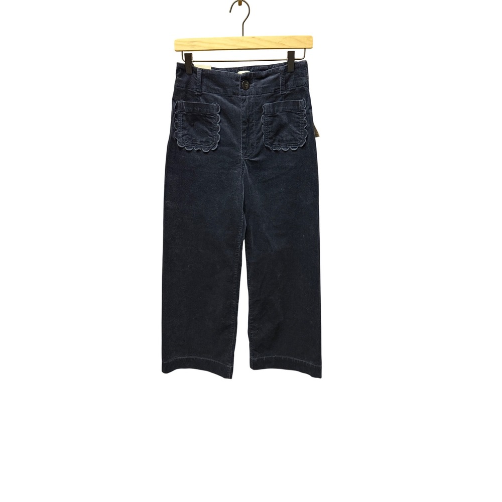 NWT Maeve Anthropologie The Colette Navy Blue Corduroy Scalloped Wide Leg 27